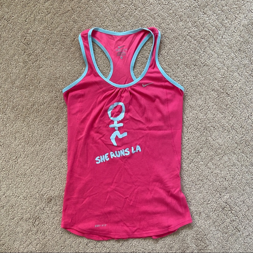 Nike Womens Dri-Fit Pink and Blue “She Runs LA” by Nike+ Sleeveless Tank - Sz XS